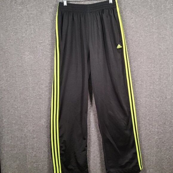 Adidas Track Pants Black Neon Green 3 Striped Men's Size Large - Picture 1 of 14